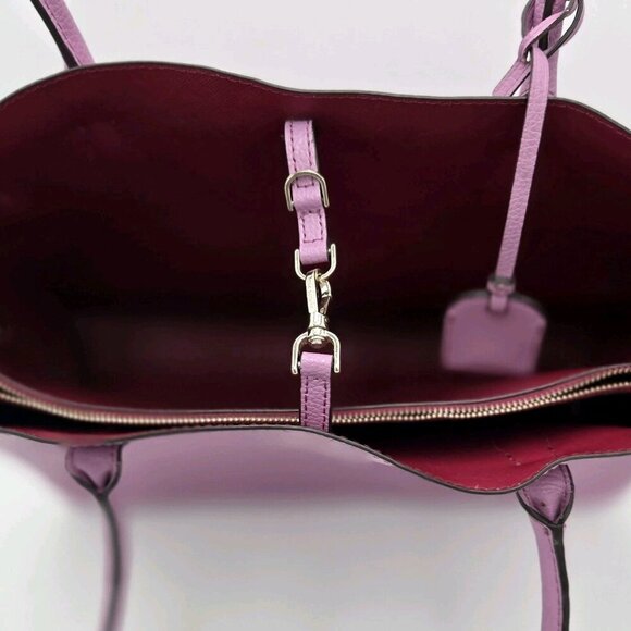 Kate Spade Large Leather Tote Handbag Pink Mauve Gold Hardware Bag Tag Violet - Picture 9 of 13